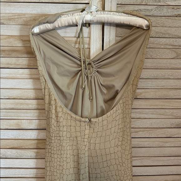 Bari Jay Elegant Gold Fabric Halter Dress - Picture 3 of 7